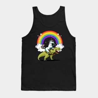 Unicorn Riding T-Rex Dinosaur Magical Rainbow Tank Top